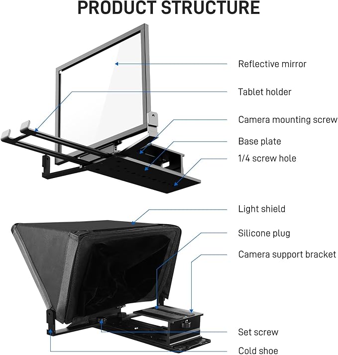 GVM 12" Teleprompter kit with Remote Control & App, Collapsible Teleprompter for iPad Tablet Phone DSLR Camera, Prompter with Carry Case, HD Refective Display, for Video Recording/Vlogger