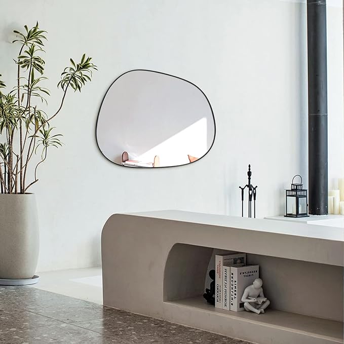 ELEHUME Asymmetrical Wall Mirror for Decor 17.5"*22.5", Modern Black Framed Wall Mirror for Living Room Bathroom Bedroom Entryway ELE-STOU-0066B