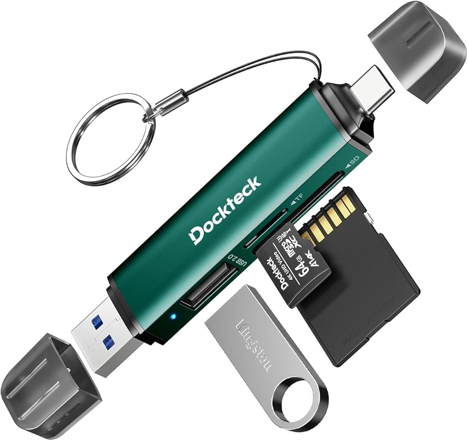 Dockteck SD Card Reader, 5G Super Speed USB3.0 SD/TF Card Reader, 3-Slot USB A/C to SD/Micro SD/USB A Memory Card Reader for UHS-I SD/Micro SD/SDHC/SDXC/MMC, Support OTG for Plug&Play,Green