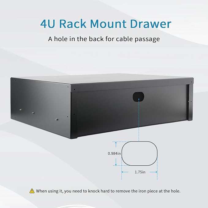 Rack Drawer, Rack Mount Drawer Designed for 19-inch Network Equipment, Servers, AV Racks, or Cabinet Enclosures. Sliding and Lockable Server Rack Drawer Features Cable Management Holes (4U)