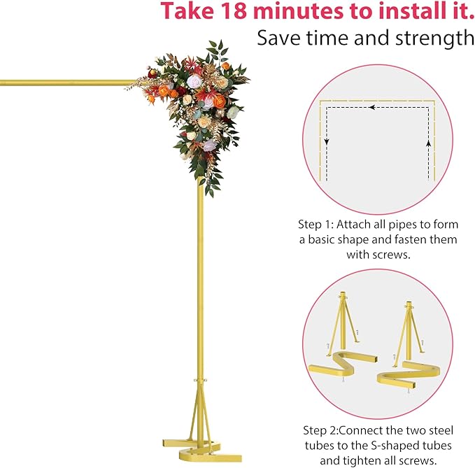 Backdrop Stand,10x7Ft Photo Backdrop Stand Photo Video Studio,Heavy Duty Square Metal Balloon Arch for Parties Wedding Photography Baby Shower Festival Decoration,Gold