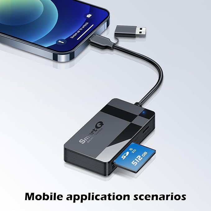 SD Card Reader, Memory Card Reader 4 in 1 USB C USB 3.0 Dual Connector Adapter Simultaneously Read SD MS CF TF Cards Supports Micro SD/Micro. Compatible with desktops, Tablets, and USB-C Smartphones