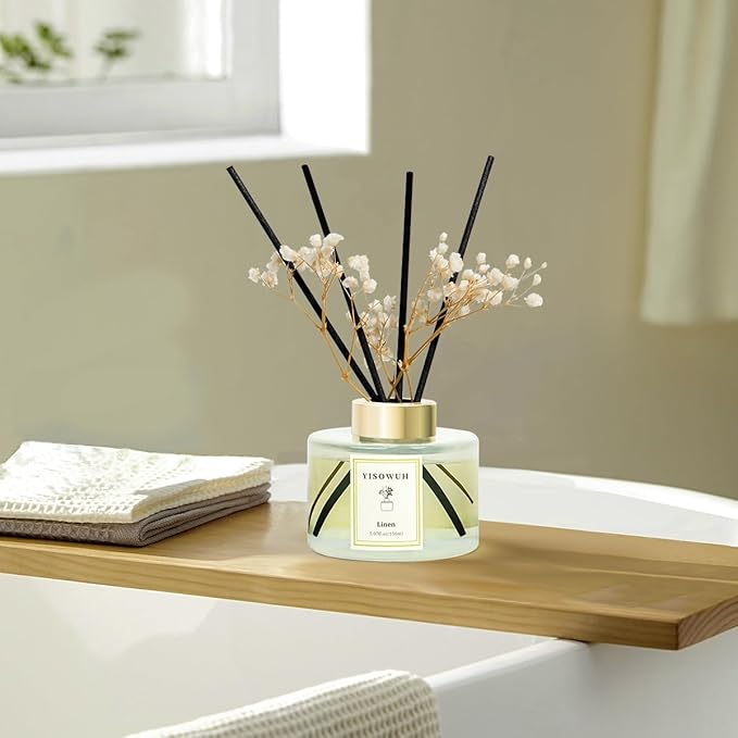 YISOWUH Reed Diffuser Set,5.07 fl oz (150 ml) - Linen Oil Diffusers with 8 Reed Sticks,Home Fragrance Reed Diffuser for Bathroom Shelf Decor