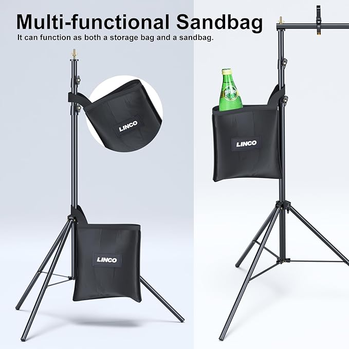 LINCO Backdrop Stand for Parties Kit 10x7 ft Adjustable Back Drop Photography Studio Photo Background Support System with Clamps, Sand Bag, Carrying Bag 4172