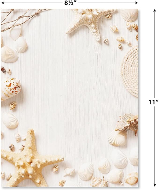 Current Beach Frame Letter Paper - Spring Stationery Papers With Decorative Beach Border, Printable Holiday, Wedding & Bridal Shower, & Invitation Sheets, Set of 25, 8 1/2" x 11"
