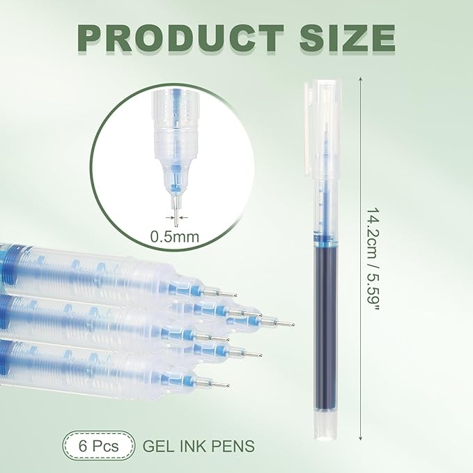 PATIKIL 6Pcs Colored Gel Ink Pens, 0.5mm Extra Fine Point Smooth Writing Japanese Quick Drying Liquid Ink Rollerball Pens for Office Stationery Classroom Teachers, Sky Blue