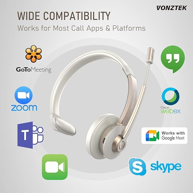 Vonztek Wireless Headset, Trucker Bluetooth Headset with Microphone Noise Canceling & Mute, Bluetooth Headphones with USB Dongle for Cell Phone Computer Call Work Home Office Meetings Teams Skype