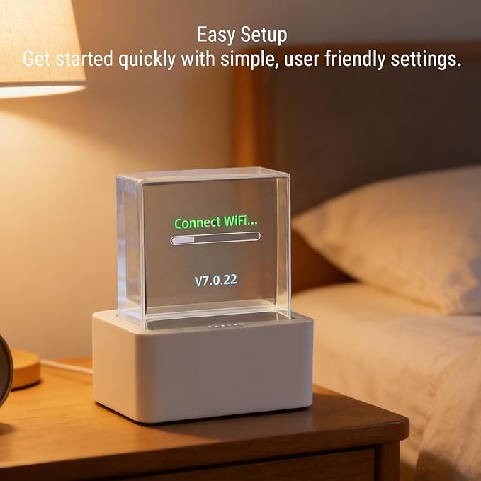 ZIZEV LED Holographic 3D Photo Display, Smart Weather Station Digital Clock with GIF Animations and Electronic Image Album Player for Desktop Car Decor