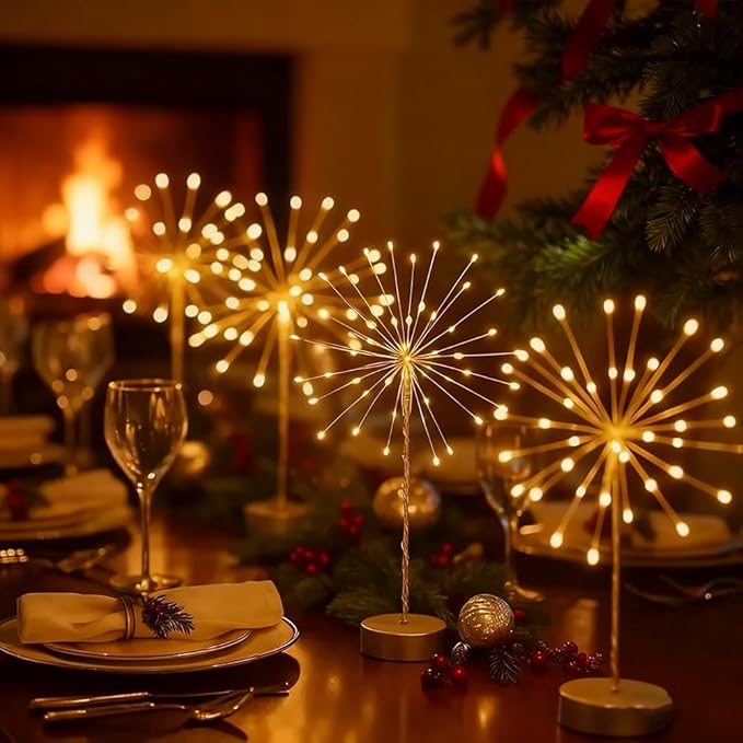 Nest and Flowers Table Lights, Firework LED Decorative Lamp, Christmas Decoration for Party, Romantic Ambient Lighting for Bedroom Living Room, Indoor Decor Gift for Family & Friends(2PCS,Warm Light)