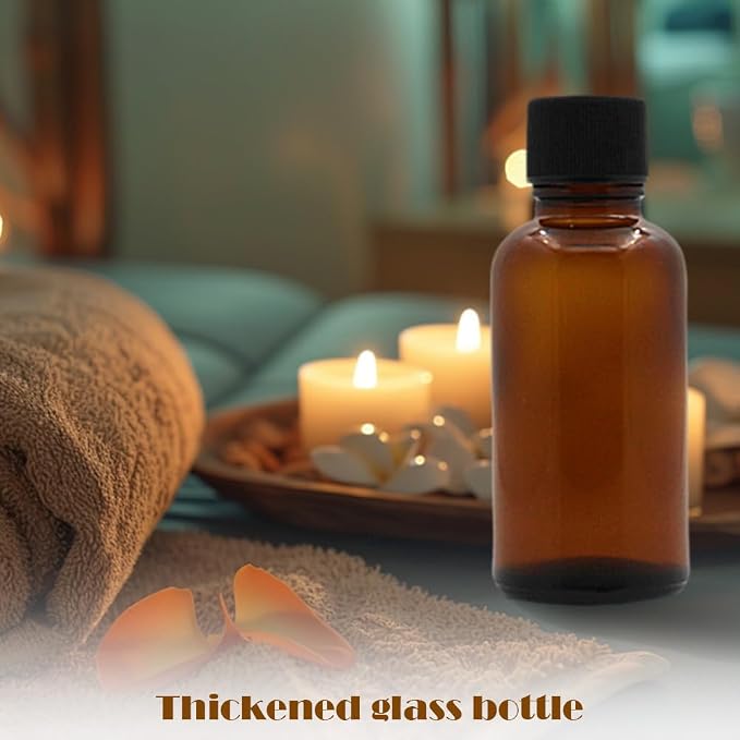 6Pcs Amber Glass Essential Oil Bottles with Orifice Reducer and Black Cap Empty Cosmetic Perfume Aromatherapy Storage Container Vial Pots Portable Refillable size 30ml/1oz