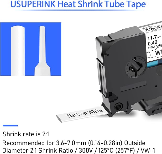 3 Pack HSe-231 Heat Shrink Tube Label Compatible for Brother Ptouch HSe231 HS-231 0.46'' 11.7mm Black on White Heat Shrink Tube Label Tape for PT-D210 PT-D400 PT-E300 PT-E500
