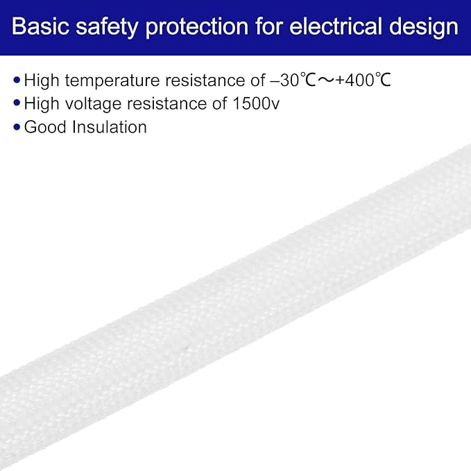 MECCANIXITY 5Pcs Wire Insulation Braid Fire Sleeve,16.4Ft-2.5mm ID White, High Temp Silicone Coated Fiberglass Sleeving for Automotive Hose Lines Electrical Wiring