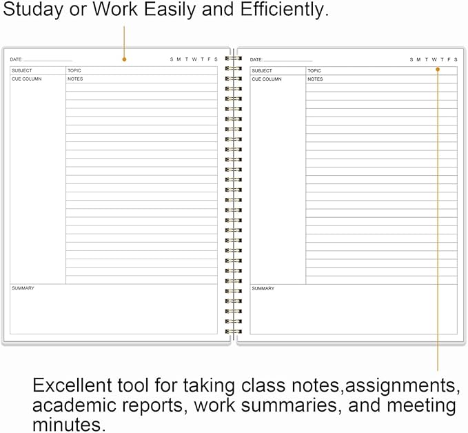 Yaridar A4 Cornell Notes Notebook - 8.5" x 11" College Spiral Cornell Notebooks for Note Taking, Subject College Ruled Steno Pads for Office School/Home, Pink Flower