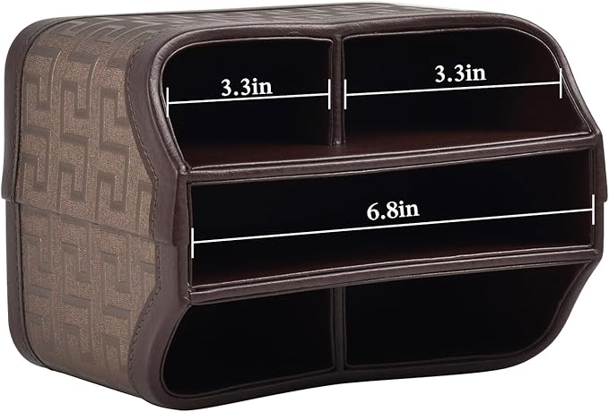 RHCSZ Leather Remote Control Holder 360°Rotatable,Bedside Nightstand Phone Caddy,Office Supplies Storage Box,Desk Organizer for TV Remote Controllers,CD,Pen,Mail,Media Player,Tablets(Coffee Gold)