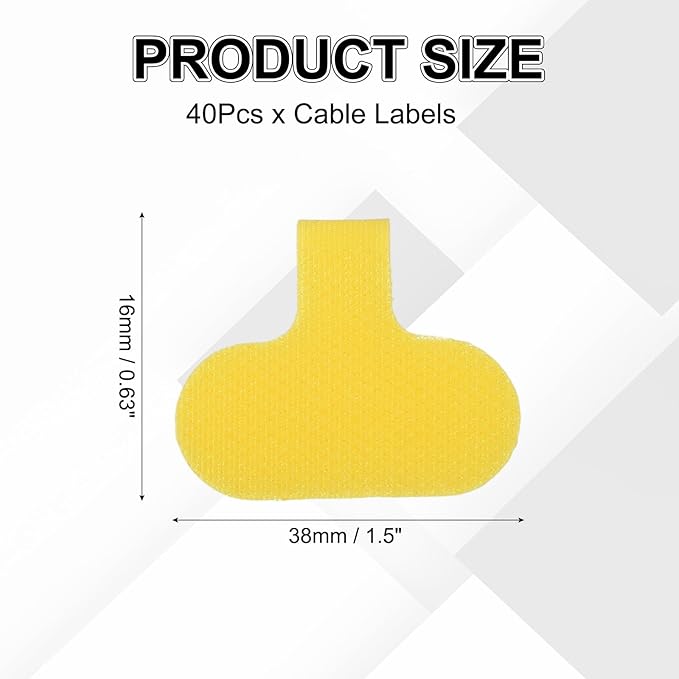 uxcell Cable Labels, 40Pcs Waterproof Cable Tag Writable Wire Labels Self-Adhesive Wire Tags Reusable Hook & Loop for Electronics Computer Cord Management Identification, Yellow