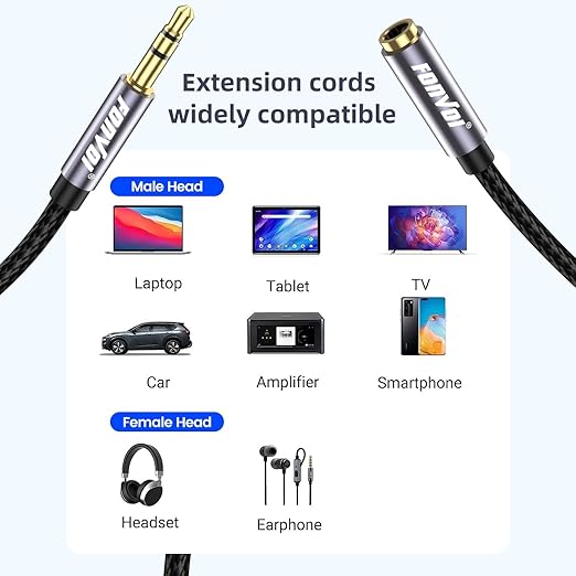 FONVOi 20FT 3.5mm Aux Jack Audio Extension Cable,Male to Female,TRS Headphone Extension Cable Compatible with Heaphone, MP3 Players iPhone iPad Tablets Media Player