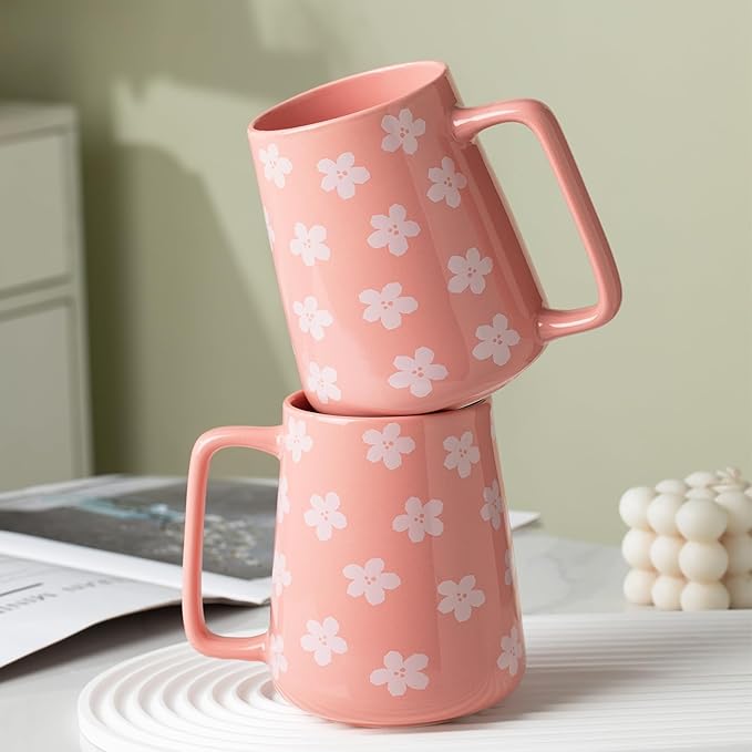 HYTYSKAR 24 OZ Extra Large Ceramic Coffee Mug, Jumbo Coffee Mugs, Big Tea Cups with a Large Handle for Office and Home, Microwave and Dishwasher Safe (24 OZ Pink)