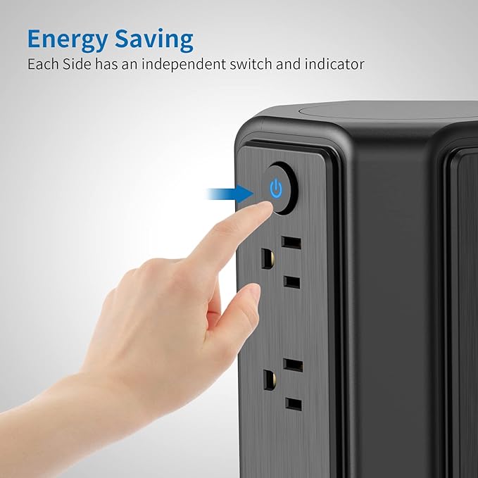 Surge Protector Power Strip Tower with USB Ports, 15 FT Extension Cord Tower with 16 Widely Spaced Outlets 4 USB Ports, 1080 Joules, Overload Protection, Flat Plug Power Strip for Home, Office, Black