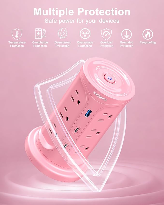 Tower Power Strip Surge Protector with 12 Outlets 3 USB Ports(2 Type C), 6.5 FT Ultra Flat Extension Cord with Multiple Outlets, Flat Plug Outlet Extender with Screw Wall Mount for Home Office Dorm
