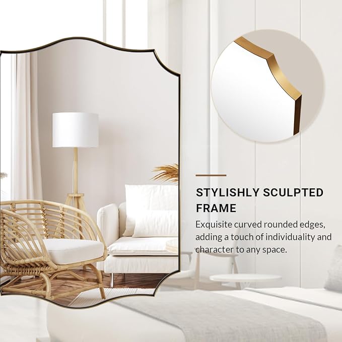 ANDY STAR Bathroom Vanity Mirror, 24x36 Irregular Wall Mirror, Gold Antique Mirror for Bathroom, Asymmetrical Mirror in Anti-Rust Stainless Steel Metal Frame, Wall Mount Horizontal or Vertical