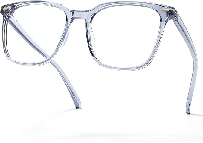 MACJERO Oversized Square Blue Light Blocking Glasses for Women Men, Anti-Fatigue Computer Monitor Gaming Glasses Reduce Eye Strain(transparent Grey)