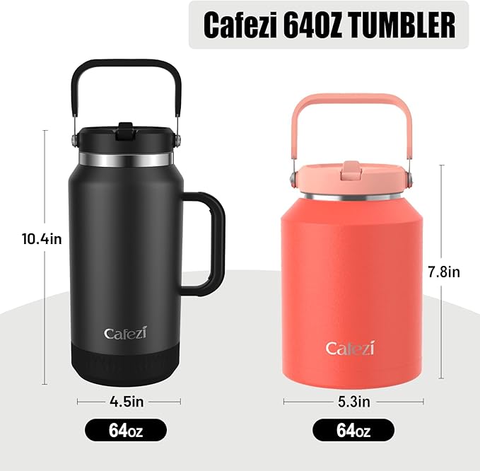 Half Gallon Insulated Water Bottle with Flip Straw, Vacuum Insulated Stainless Steel Jug with Top Handle, Leak-Proof Lid, Sweat-Free, Wide Mouth, Keeps Ice Cold up to 34 Hours