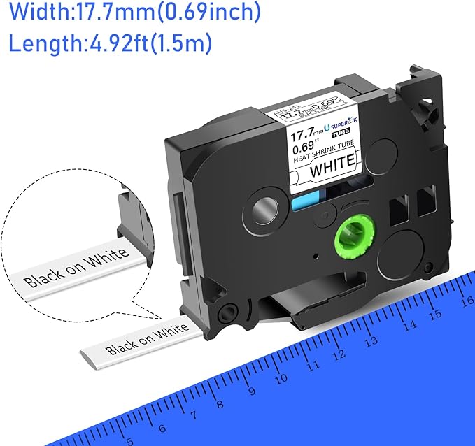 3 Pack Compatible for Brother Ptouch HSe-241 HSe241 HS-241 HS241 Black on White 17.7mm 0.69'' Heat Shrink Tubing Label Tape for Wire Cable use in PT-P710BT P700 P750W P900 Label Maker