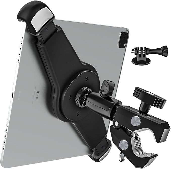 woleyi Large Tablet Mount Holder with 1/4" Screw Thread for Spin Bike, Treadmill, Microphone Stand, Tripod Adapter, Exercise Bicycle, Handlebar, for iPad Pro 13 Air & 9.5-14.5" Tablet, Gopro, Camera