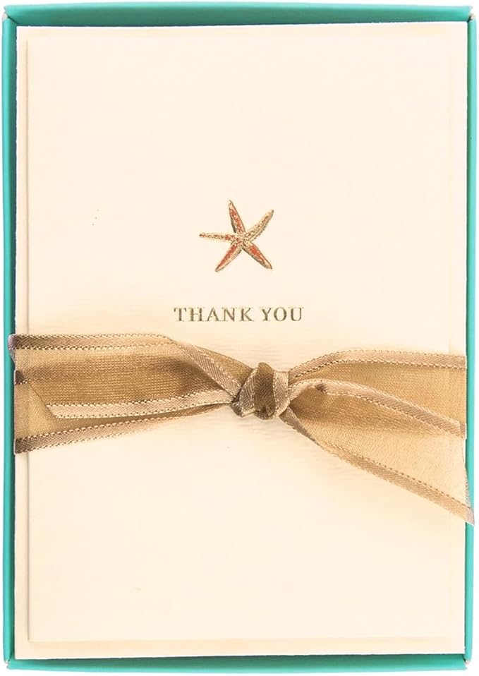 Graphique Starfish La Petite Presse Boxed Notecards - 10 Embossed and Embellished Gold Foil Starfish Blank Cards with Matching Envelopes, 3.25" x 4.75"