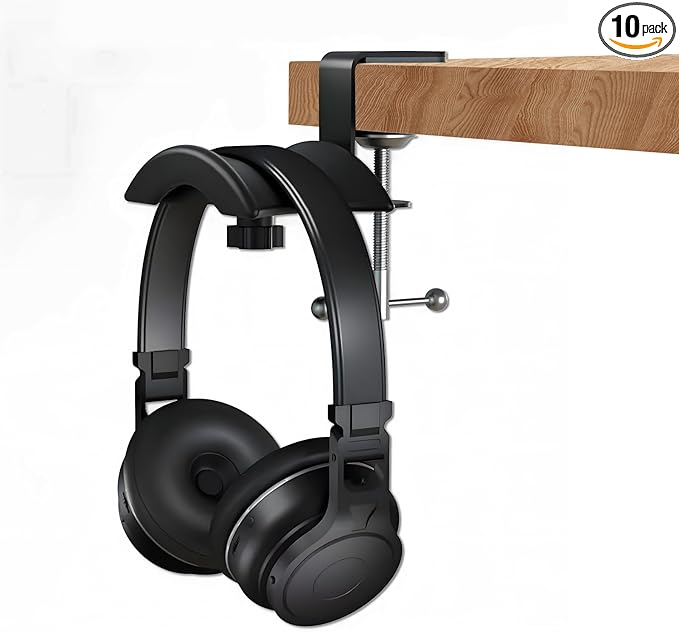 Singzhu Heavy-Duty Metal Headphone Stand Hanger for Large Gaming Headsets - Saddle-Shaped Holder & Desk Clamp (Fits 2in Thick Surfaces) - Durable Steel, Space-Saving Design