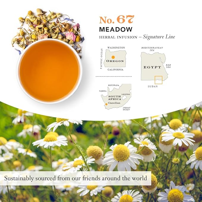 Steven Smith Teamaker Meadow No. 67, Chamomile, Rooibos, Hyssop & Rose Petals, Herbal Tea Blend, Caffeine-Free, Sugar-Free, Sustainably Grown, Tea Bags, 15 Sachets, 0.85oz each