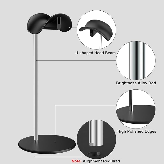 SHUOSUO Headphone Stand, Headset Holder with Solid Base for Desk, Compatible with AirPods Max, Beats, Bose, B&O, Sony, Sennheiser, Gaming, etc (Black)
