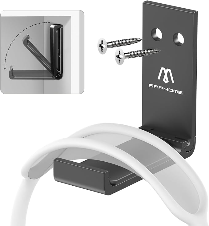 APPHOME Headphone Stand Hanger Foldable Wall Hooks, Save Space Durable Aluminum Headset Stand Holder for Universal Gaming Headset, Strong Adhesive, Black