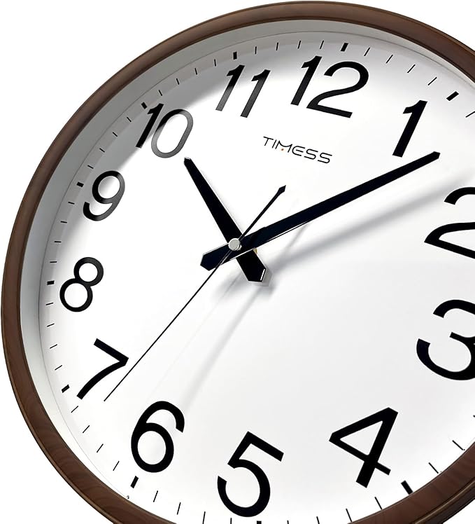 TIMESS Wall Clock, Classic Wood Style Finish, 16 Inch Non-Ticking Silent Battery Operated Analog Clock, Ideal Retro Decor for Home, Bedroom, Living Room, Kitchen, Bathroom, Office(Wood Brown)