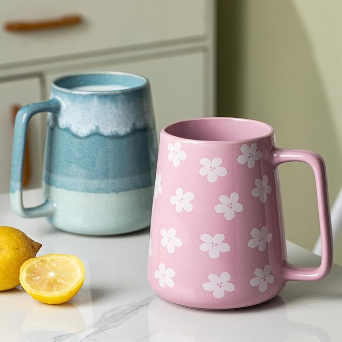 HYTYSKAR 24 OZ Extra Large Ceramic Coffee Mug, Jumbo Coffee Mugs, Big Tea Cups with a Large Handle for Office and Home, Microwave and Dishwasher Safe (24 OZ Purple)