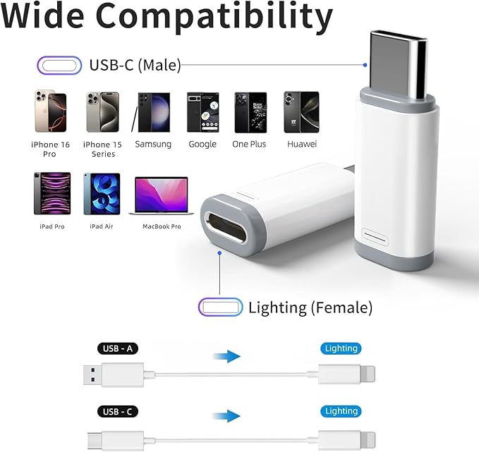5 Pack USB C to Lightning Charge Adapter for iPhone 17 16 15, Lightning to USB C Adapter with Fast Charge Data Transfer for iPhone 17 16 15 Pro Max, Galaxy S24 S23, Pixel 8 7, iPad Pro, MacBook Pro