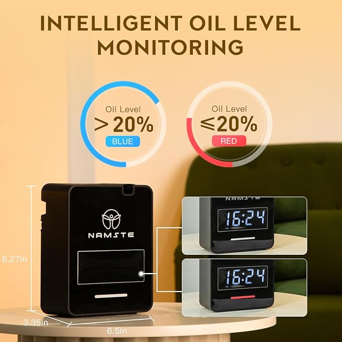 Namste Smart Waterless Diffuser HVAC Scent Machine with Clock & Bluetooth Control 3000 Sq.Ft - Essential Oil Level Monitoring 300ML Diffusers Cold Air Tech for Large Room Home Office Aromatherapy