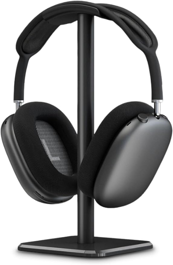 Headphone Stand, Rounded Corner Headset Holder, Anti Slip Base, TPU Tray, Aluminum Supporting Bar Headset Holder for Home Gaming Office (Black)
