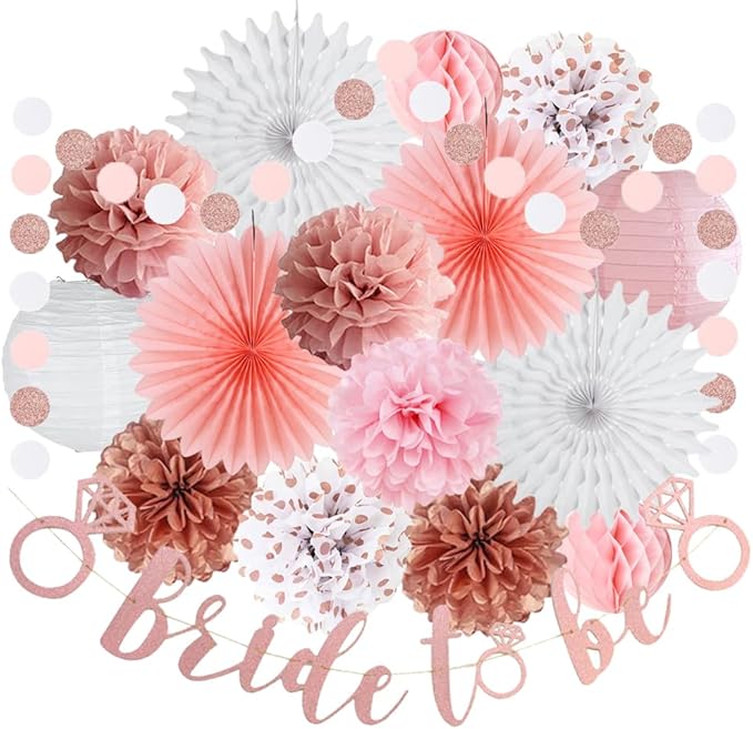 Pink Bridal Shower Decorations Rose Gold Bachelorette Party Decorations Rose Gold Bride To Be Banner Pink White Dusty Rose Paper Pom Poms Wedding Shower Engagement Party Decor