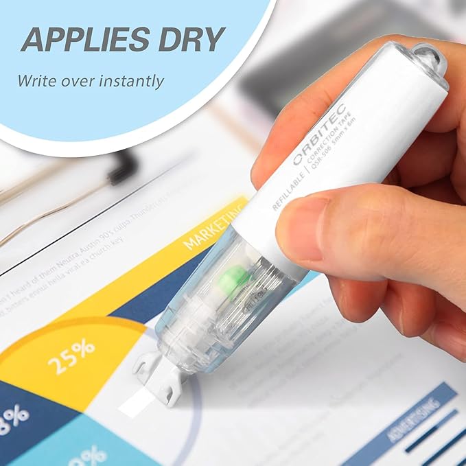 BITOSEE Refillable Retractable White Correction Tape, Mini Small Japan Aesthetic Cute Correction Tape Pen, with Easy to Refill Pen Applicator,for Kawaii School Office Supplies