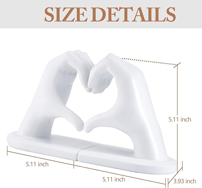 White Bookends, Heavy Duty Bookend Holder Decor, White Finger Heart Shaped, Modern Art Sculpture, Finger Home Decoration, Bookends Decorative, Boho Decor for Desktop Bedroom Study Room