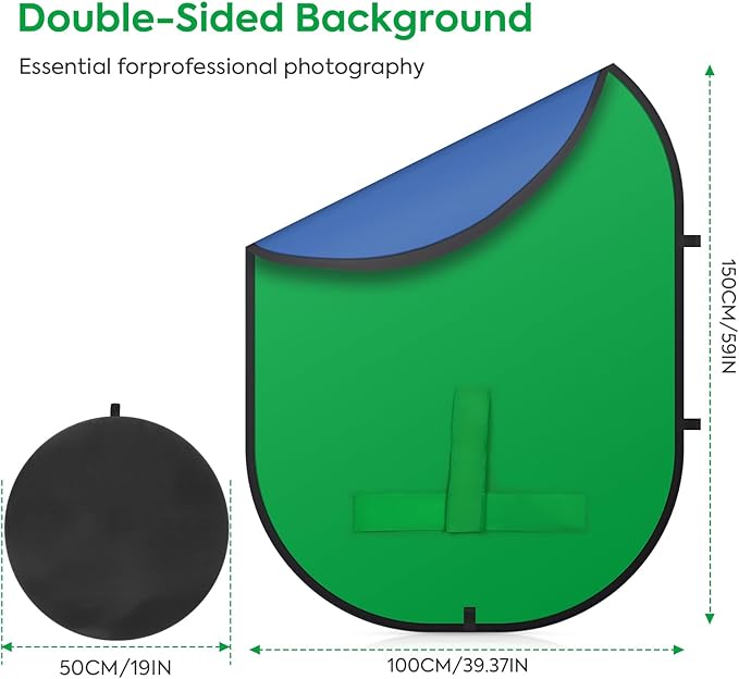 Green Screen Portable,Heorryn 5x6.5ft Green Blue Screen Chair Backdrop Kit Background Double Sided Pop Up Chroma Key for Photography,Live Streaming Gaming Zoom Video Chats Parties and Meeting