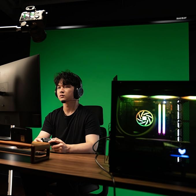 RAUBAY Motorized Pull Down Green Screen - 78.7" x 86.6" Collapsible Wall-Mount Background for Professional Video Production, Chroma Key Backdrop for YouTube, TikTok, Streaming, Video Conferencing