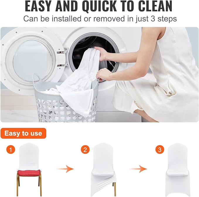 VEVOR 200 Pcs Flat-Front Chair Covers Polyester Spandex Chair Cover Stretch Slipcovers, Wedding, Holiday, Banquet, Party, Celebration, Dining, White
