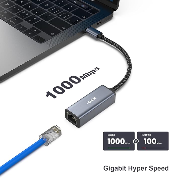 BENFEI 2 Pack USB-C to Ethernet Adapter, USB Type-C (Thunderbolt 3/4) to RJ45 Gigabit Ethernet LAN Network Adapter Compatible with iPhone 15 Pro/Max, MacBook Pro/Air 2023, iPad Pro, iMac, S23, XPS 17