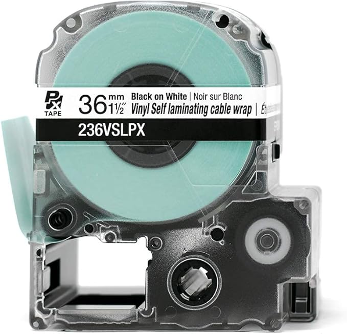 Epson LABELWORKS 236VSLPX Genuine Tape Cartridge - Black on White Flexible and Durable Vinyl Self Laminating Overwrap Industrial Label Maker Tape - 1.5" (36MM) Wide, 26.2 ft