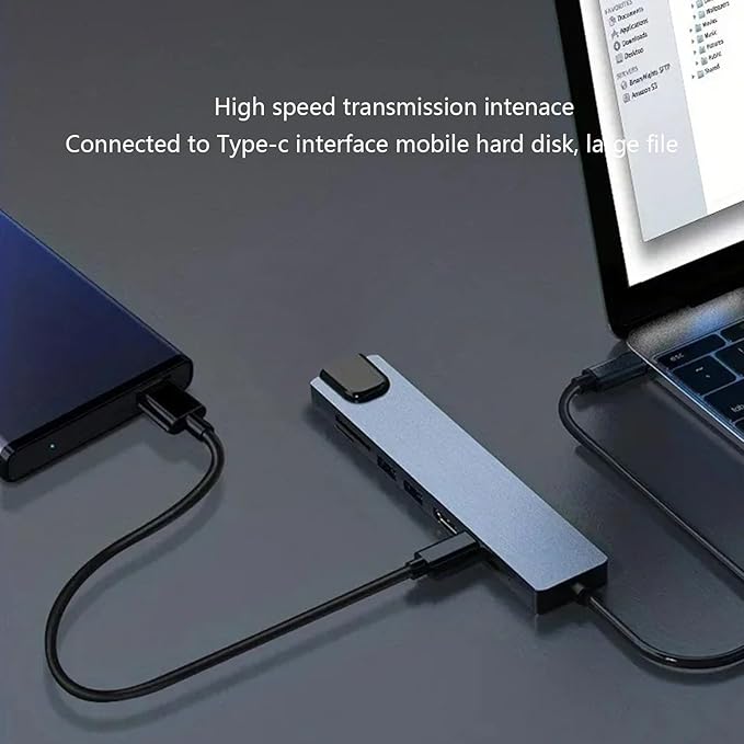 USB C Hub – Type C 8 in 1 Docking Station Adapter | 4K 100Mbps Ethernet USB Card Reader Function Hub | Laptop Tablet Expansion Solution for Office Work Travel and Daily Use