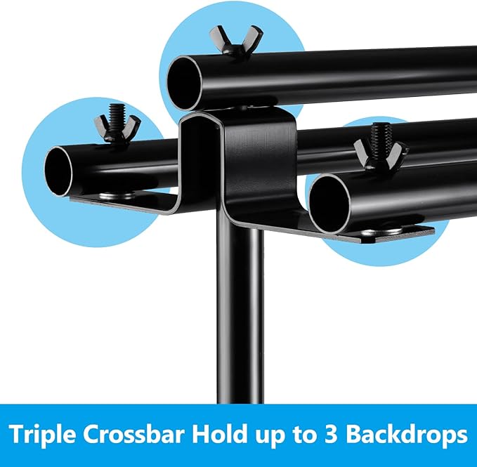 SLOW DOLPHIN Photo Video Studio Triple Crossbar 10 (W) x 8.5 (H) ft Adjustable Photography Backdrop Background Support Stands, with Mounting Bracket and 6 Pcs Spring Clamp, Carry Bag
