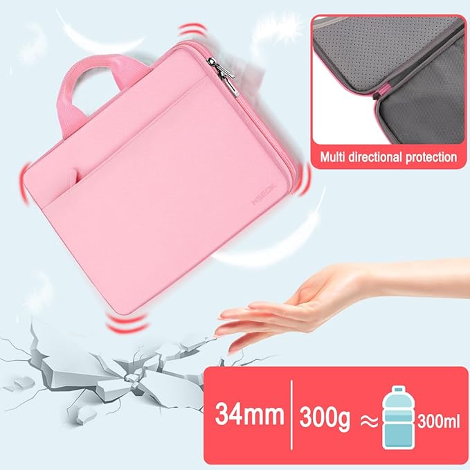 Hseok Laptop Case 13.3-14 inch Briefcase Handbag, Water-Resistant and Shockproof Computer Sleeve Compatible with MacBook Pro 14", Mac Air/Pro 13.3" and 13"-14" Notebooks Chromebooks,Pink