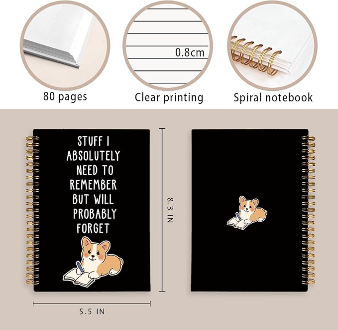 LIANGW Funny Corgi Gifts Spiral Notebook Journal, Welsh Corgi Lovers Gifts Journal for Writing, Pet Dog Mom Owner Gift, Dog School Office Stuff Supplies, 5.5x8.3 Inch